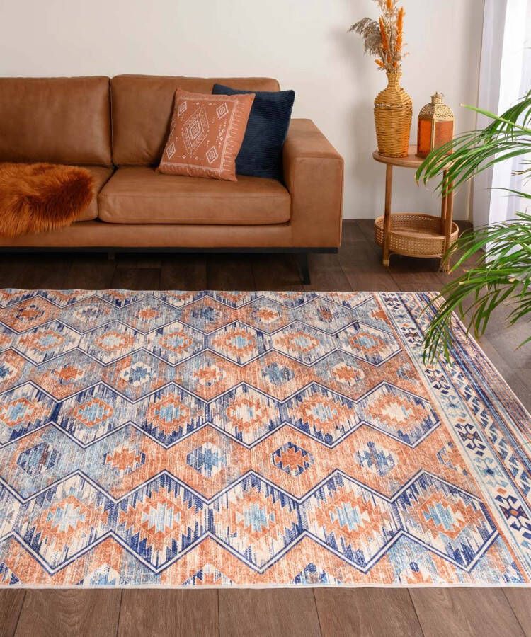 Tapeso Bohemian vloerkleed wasbaar Moderna blauw 140x200 cm