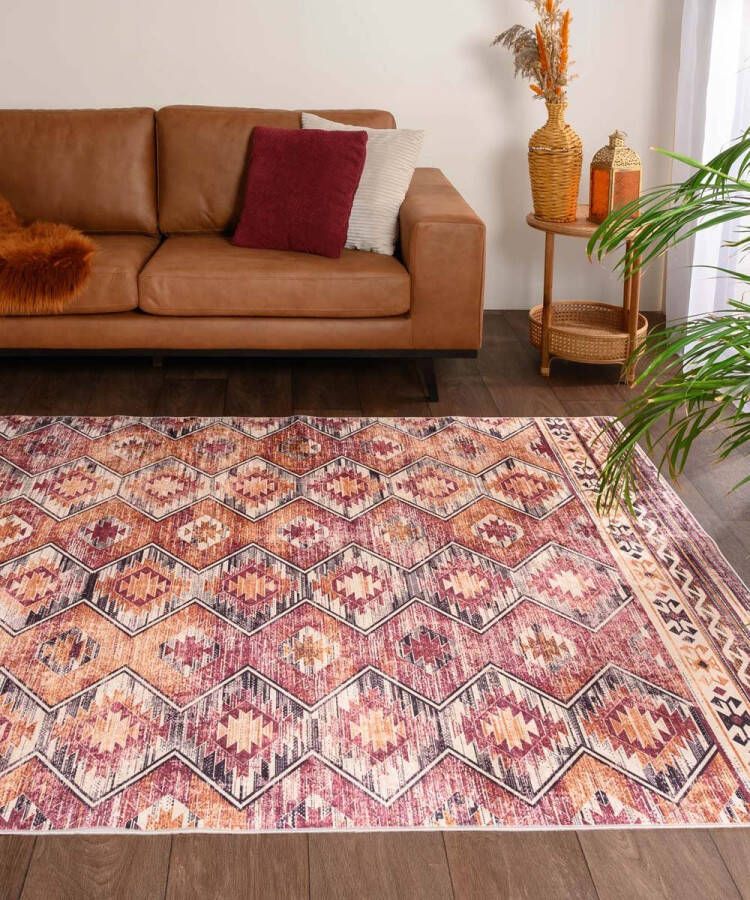 Tapeso Bohemian vloerkleed wasbaar Moderna rood 200x300 cm