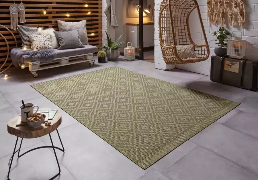 Tapeso Design binnen & buiten vloerkleed ruiten Breeze groen 80x150 cm