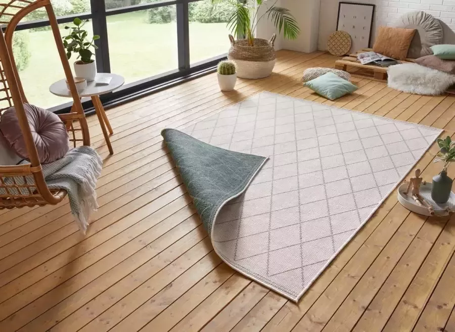 Tapeso Design binnen & buiten vloerkleed ruiten Daisy groen crème 160x230 cm