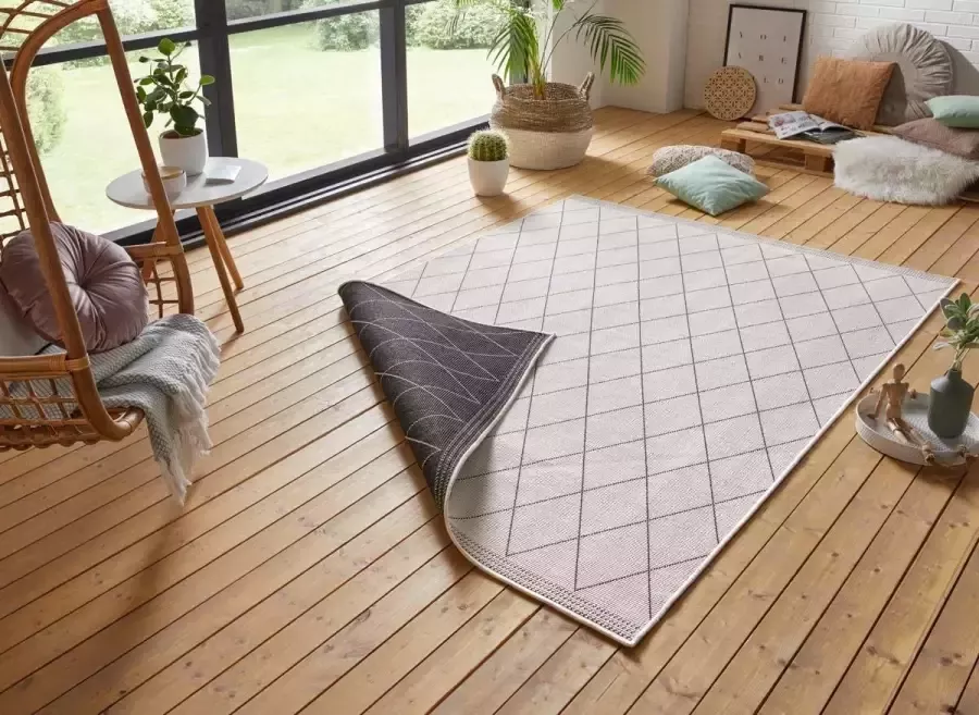 Tapeso Design binnen & buiten vloerkleed ruiten Daisy zwart crème 120x170 cm