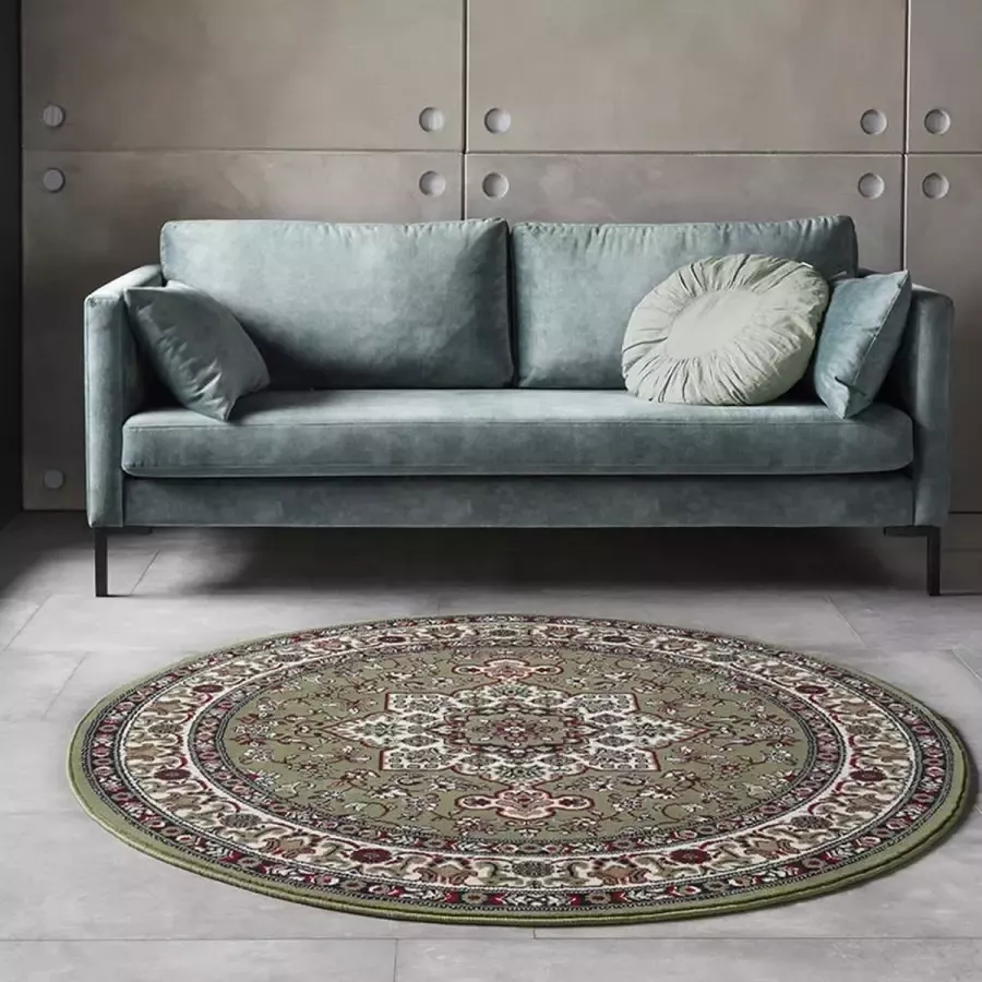 Tapeso Perzisch tapijt rond Parun Täbriz groen 160 cm rond