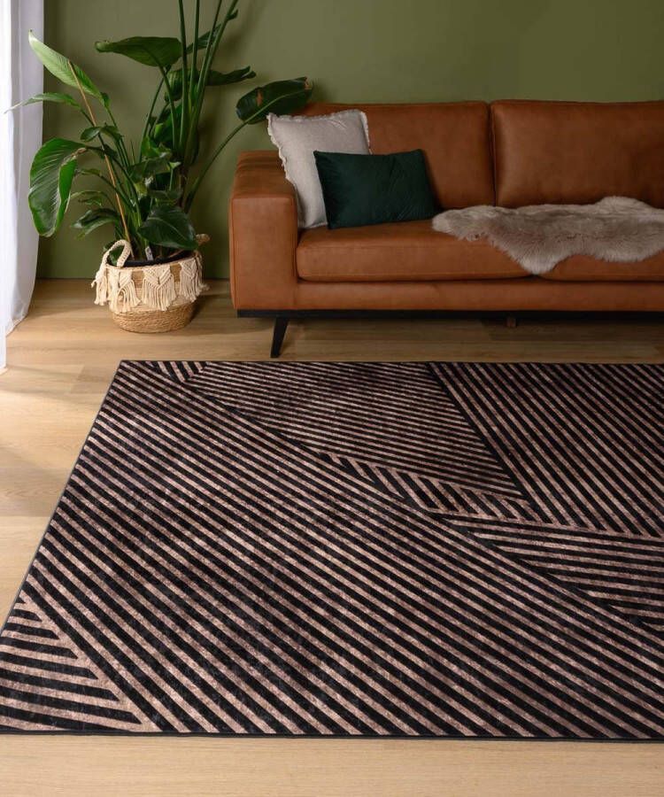 Tapeso Design vloerkleed wasbaar Moderna zwart goud 140x200 cm