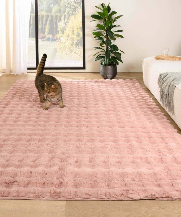 Tapeso Fluffy vloerkleed Cloud roze 120x170 cm