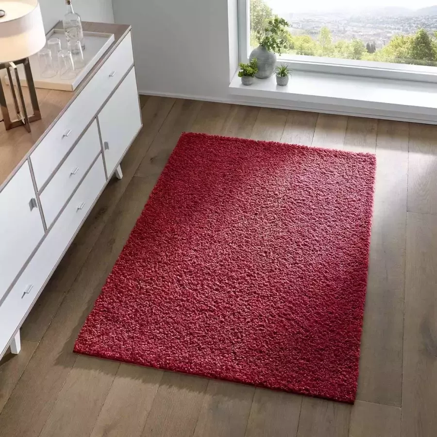 Tapeso Hoogpolig vloerkleed effen Spectrum rood 150x150 cm
