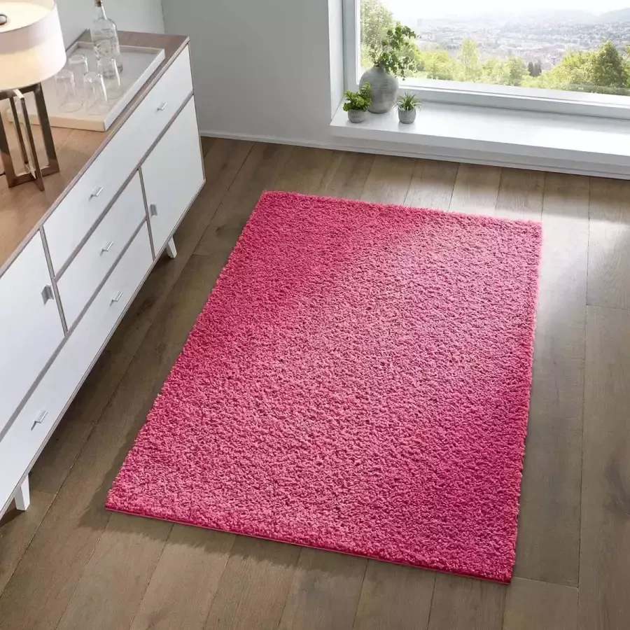 Tapeso Hoogpolig vloerkleed effen Spectrum roze 90x300 cm Roze