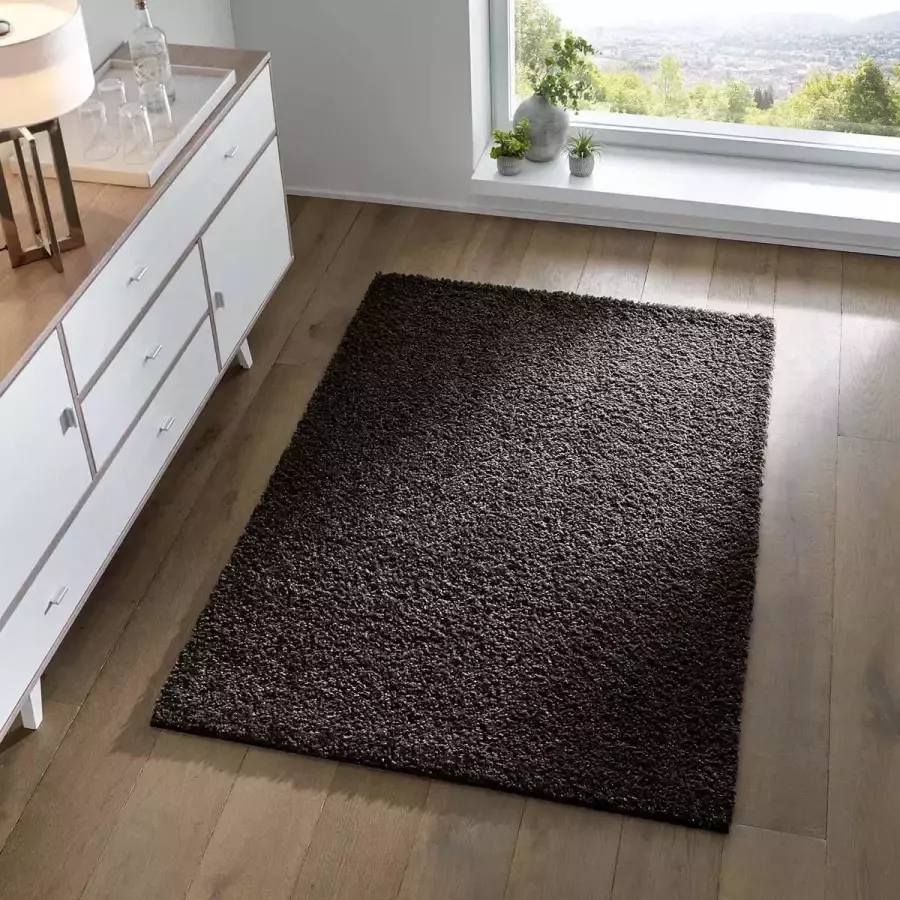 Tapeso Hoogpolig vloerkleed effen Spectrum zwart 160x230 cm