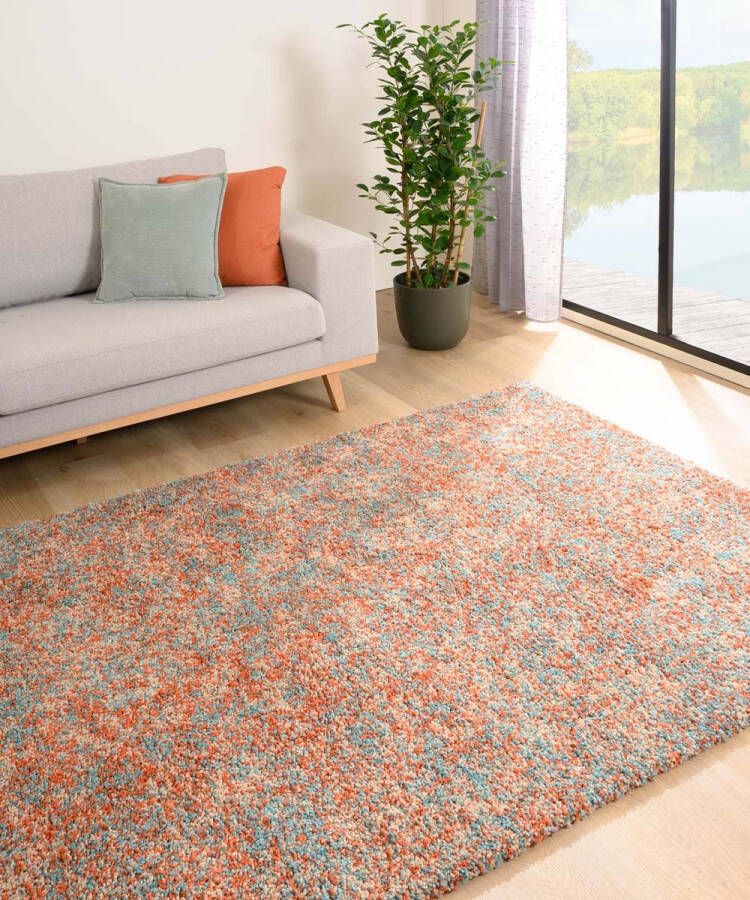 Tapeso Hoogpolig vloerkleed gemêleerd Blend oranje blauw 280x370 cm