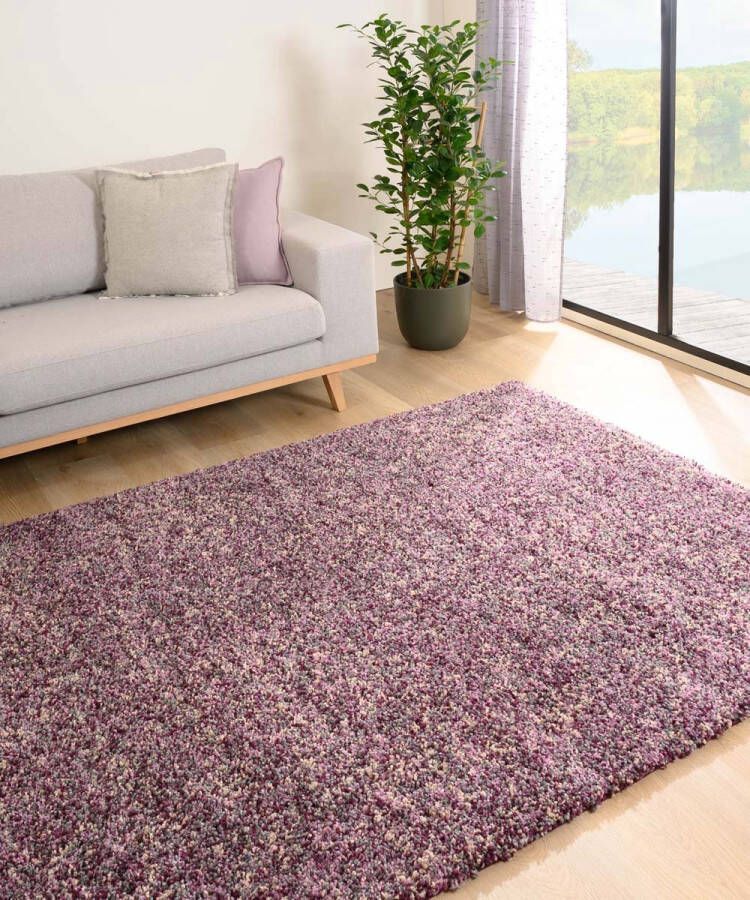 Tapeso Hoogpolig vloerkleed gemêleerd Blend paars grijs 80x250 cm