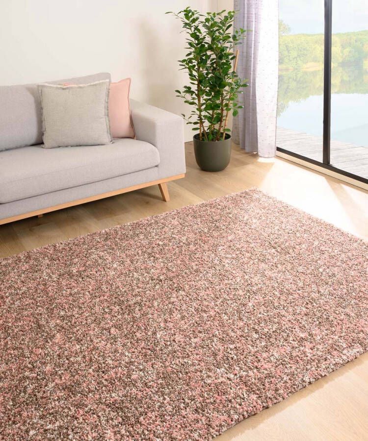 Tapeso Hoogpolig vloerkleed gemêleerd Blend roze beige 80x250 cm