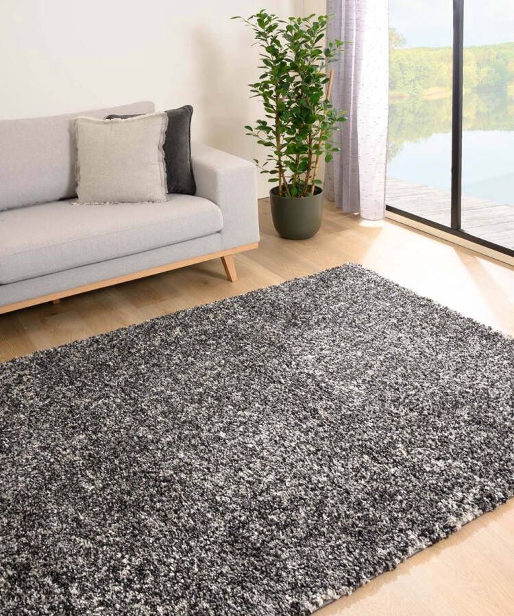 Tapeso Hoogpolig vloerkleed gememêleerd Blend zwart grijs 120x170 cm