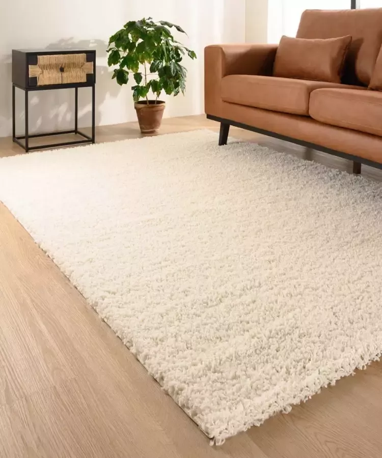 Tapeso Hoogpolig vloerkleed shaggy Trend effen ivoor 160x230 cm