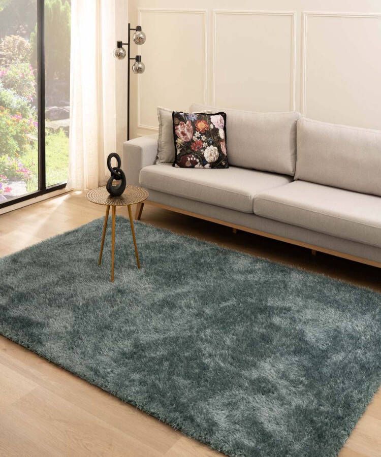 Tapeso Hoogpolig vloerkleed velvet Posh blauw 160x230 cm
