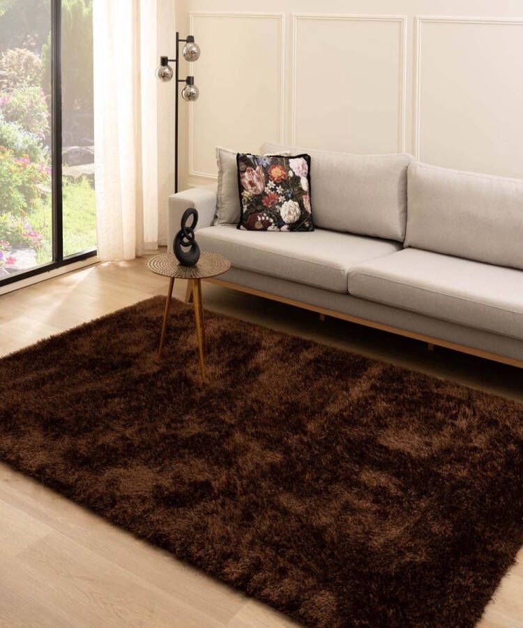 Tapeso Hoogpolig vloerkleed velvet Posh bruin 200x300 cm
