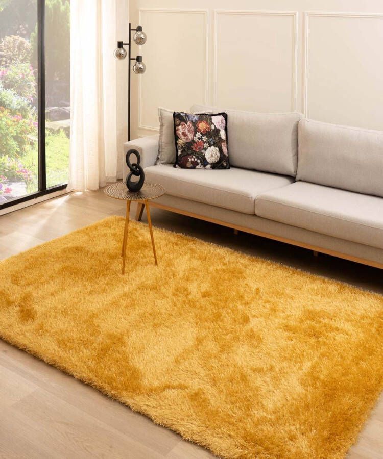 Tapeso Hoogpolig vloerkleed velvet Posh goud 240x340 cm