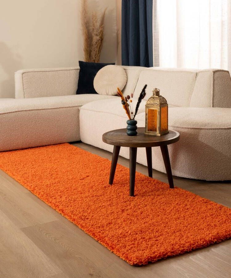 Tapeso Hoogpolige loper shaggy Trend effen oranje 80x250 cm