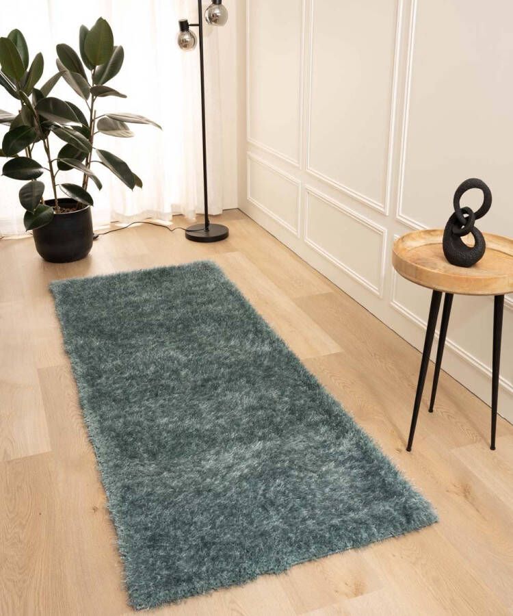 Tapeso Hoogpolige loper velvet Posh blauw 80x300 cm