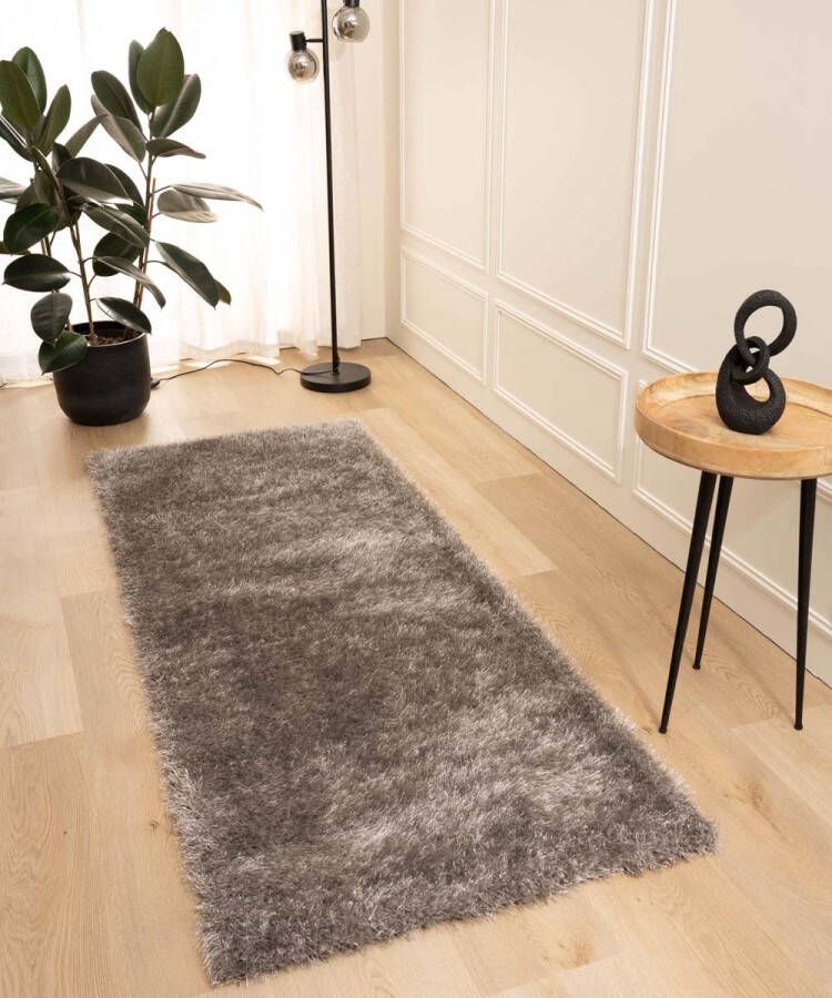 Tapeso Hoogpolige loper velvet Posh grijs 80x200 cm