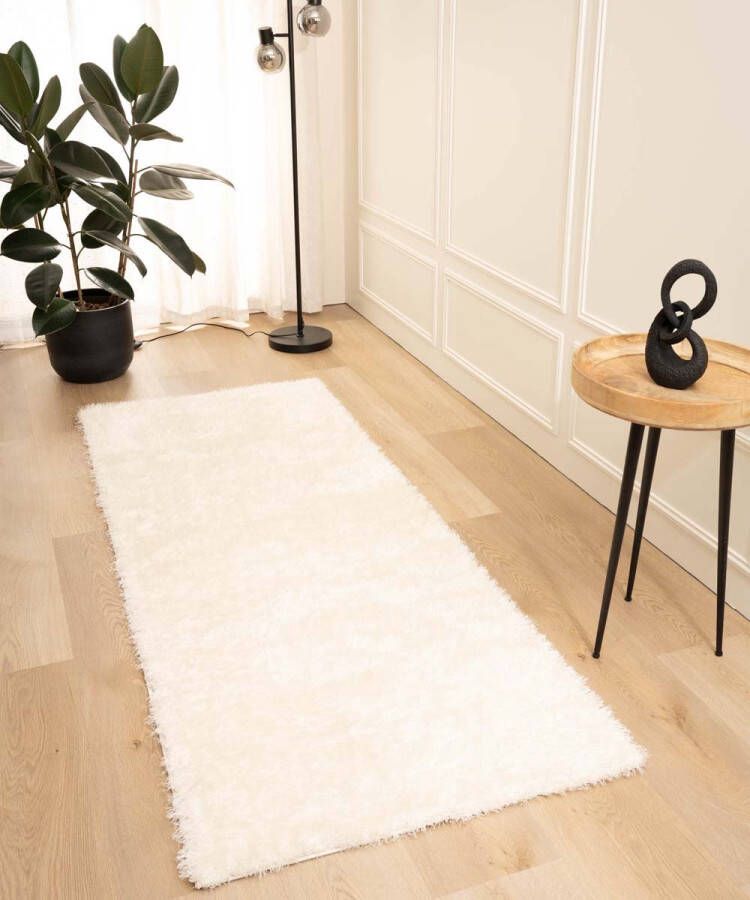 Tapeso Hoogpolige loper velvet Posh wit 80x200 cm