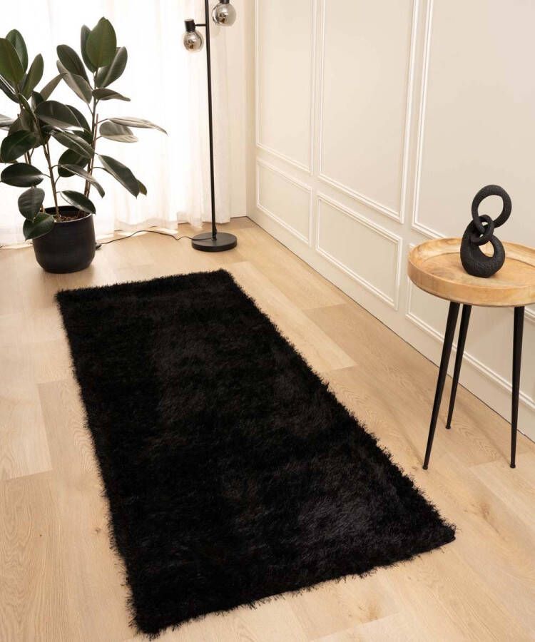 Tapeso Hoogpolige loper velvet Posh zwart 80x300 cm