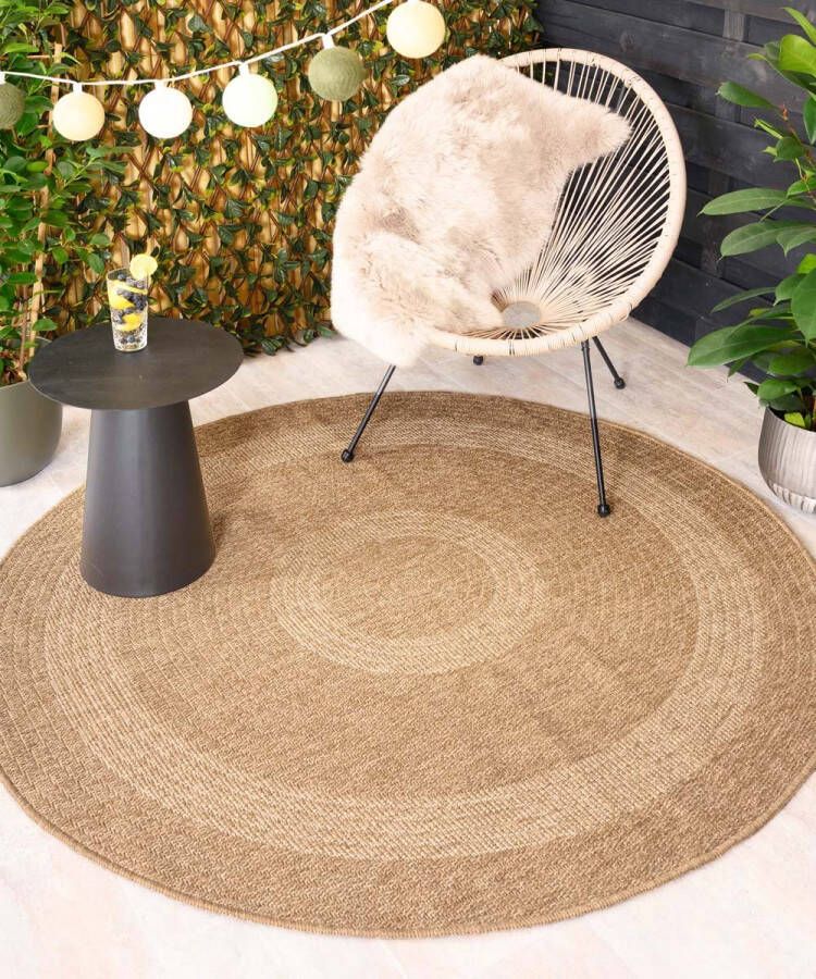 Tapeso Jute buitenkleed rond Sunset Spirit beige wit 160 cm rond - Foto 1