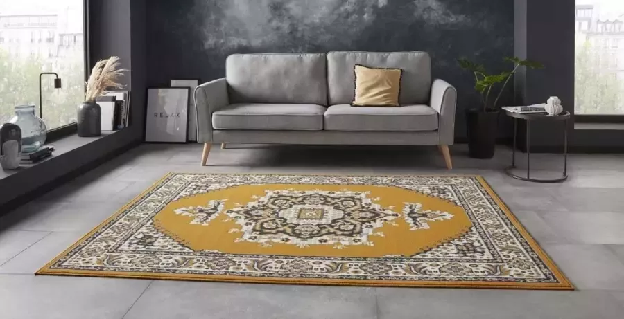 Tapeso Kelim vloerkleed Puerorum okergeel 180x260 cm