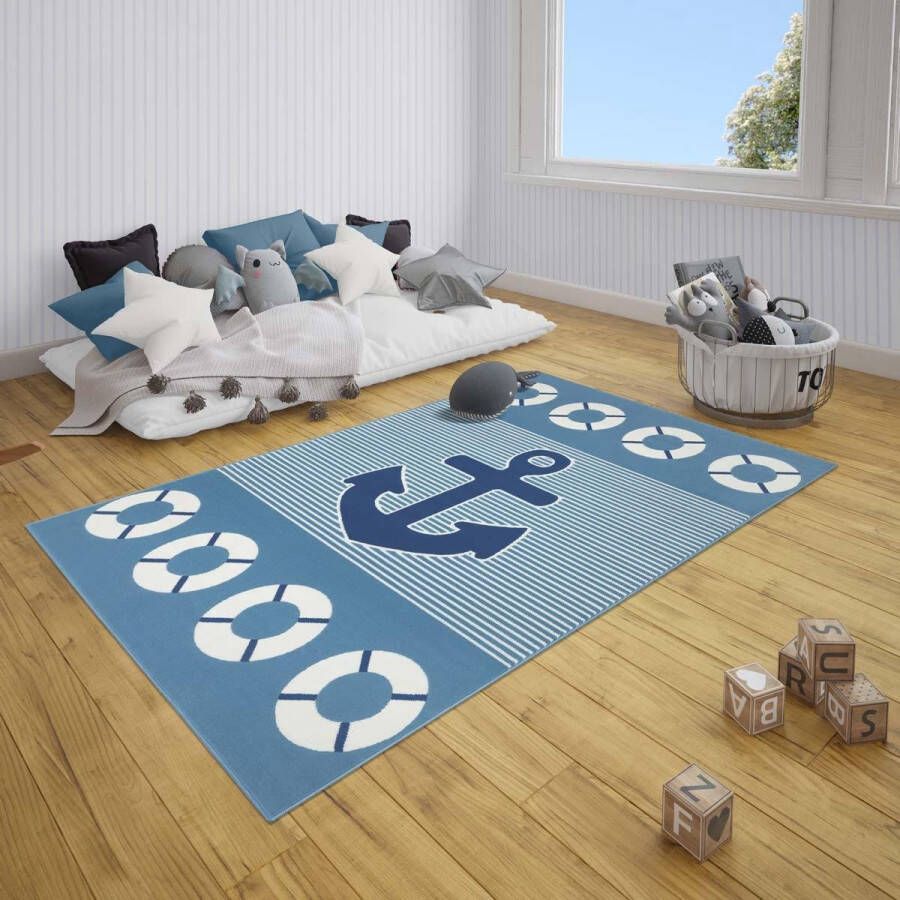 Tapeso Kindervloerkleed anker Sea blauw 120x170 cm