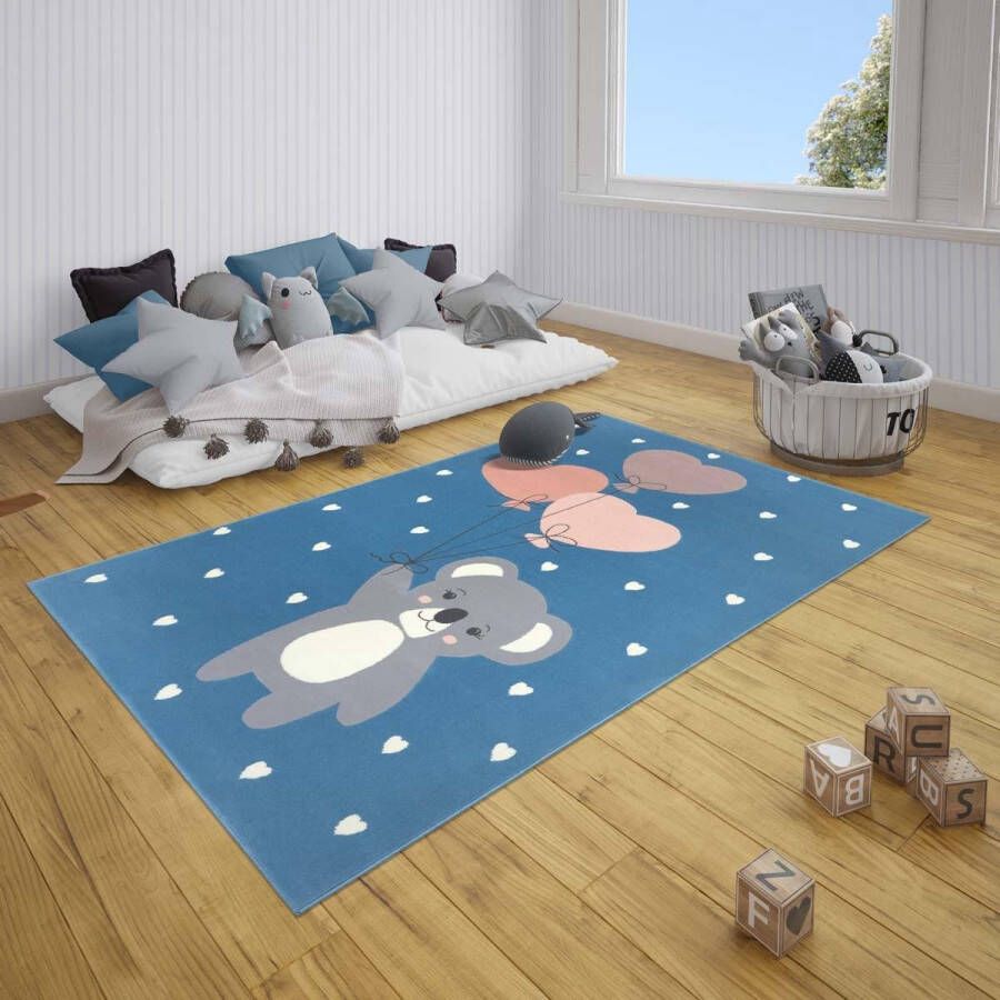 Tapeso Kindervloerkleed beer Beauty blauw 120x170 cm