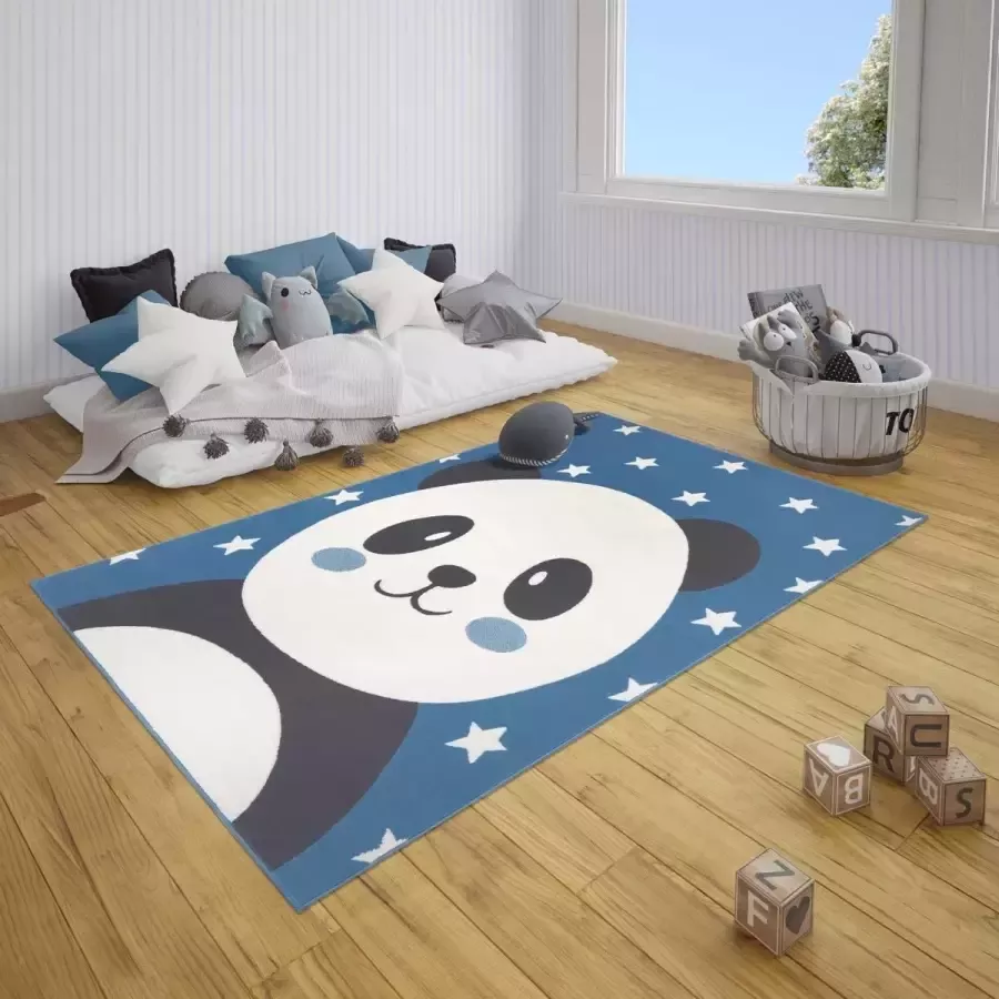 Tapeso Kindervloerkleed Lara Panda Blauw 160x220cm