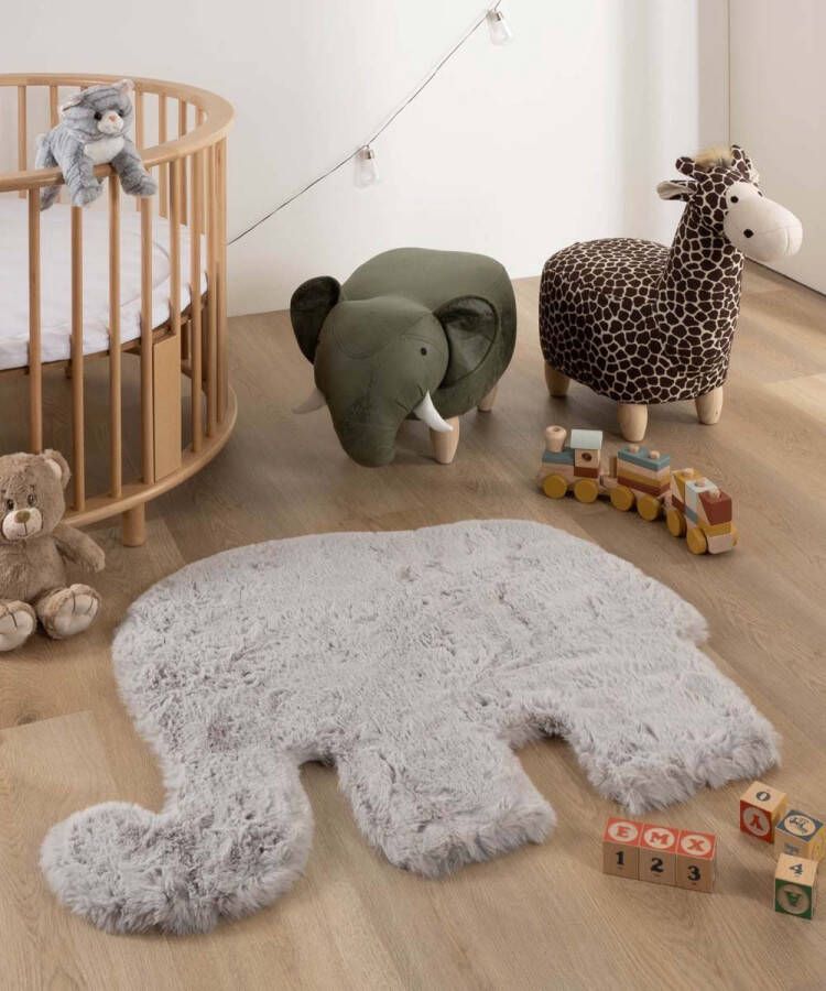 Tapeso Kindervloerkleed Olifant Fluffy lichtgrijs 80x100 cm