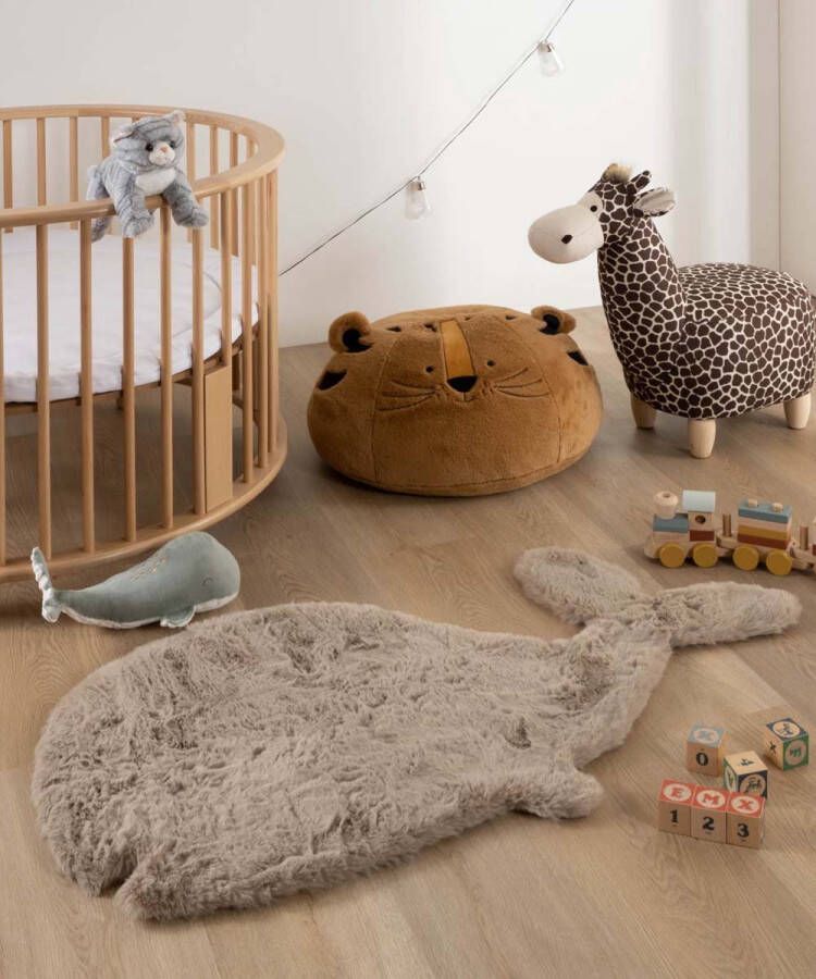 Tapeso Kindervloerkleed Walvis Fluffy taupe 70x120 cm