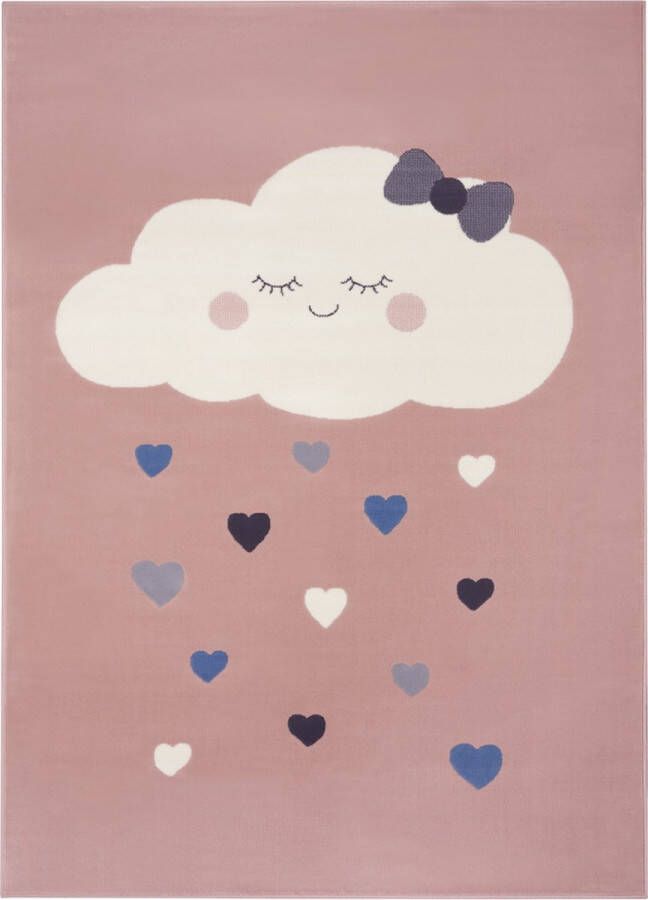 Tapeso Kindervloerkleed wolken Happy roze 120x170 cm