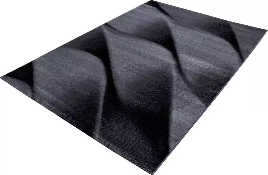 Tapeso Laagpolig vloerkleed Parma zwart gegolfd design 160x230cm