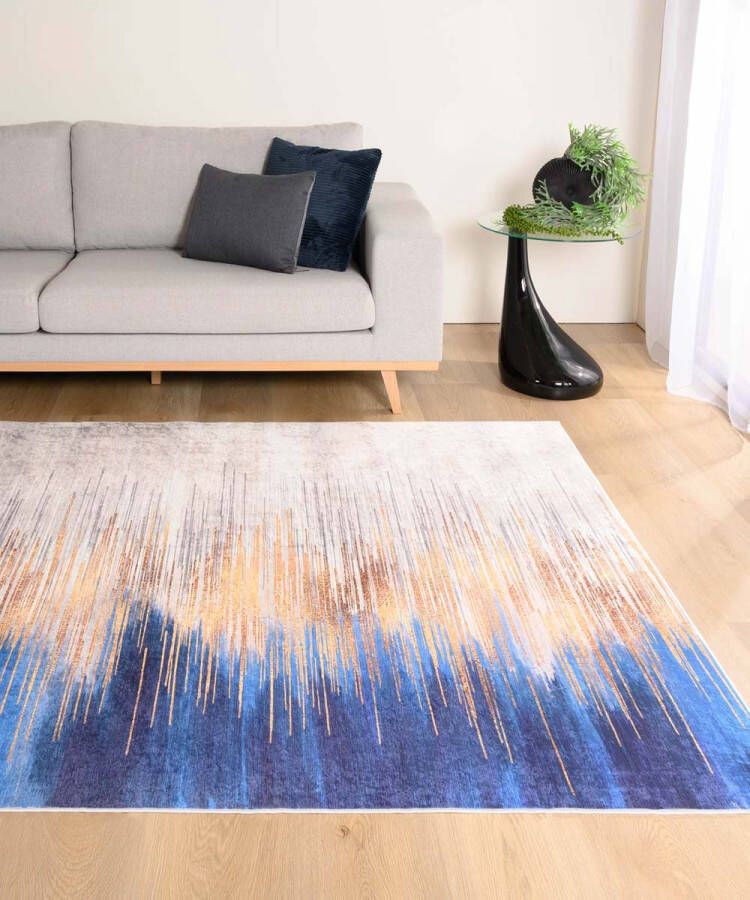 Tapeso Modern vloerkleed wasbaar Moderna goud blauw 140x200 cm