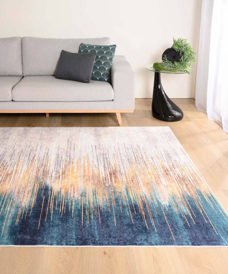 Tapeso Modern vloerkleed wasbaar Moderna goud petrol 140x200 cm