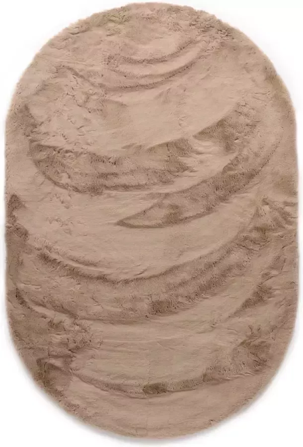 Tapeso Ovaal hoogpolig vloerkleed Comfy plus taupe 200x300 cm