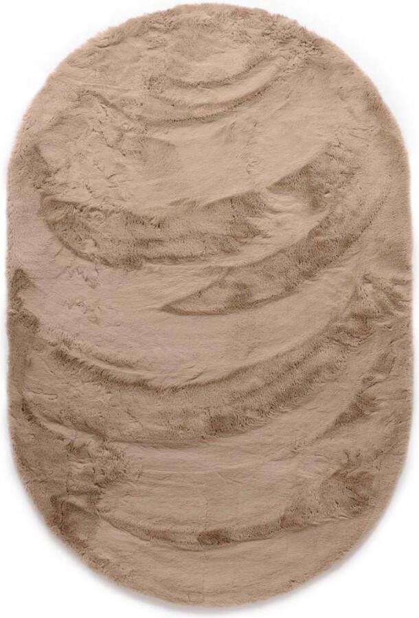 Tapeso Ovaal hoogpolig vloerkleed Comfy plus taupe 230x330 cm