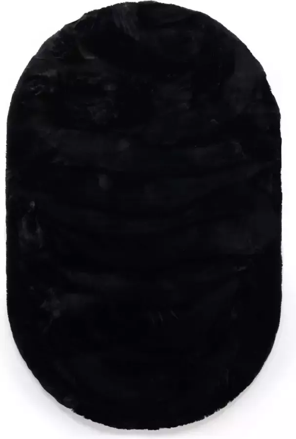 Tapeso Ovaal hoogpolig vloerkleed Comfy plus zwart 100x150 cm - Foto 1
