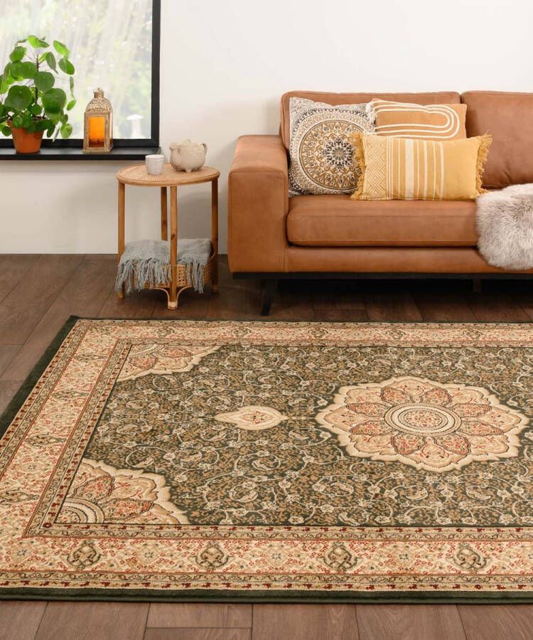 Tapeso Perzisch tapijt Mirage Majesty groen beige 80x150 cm