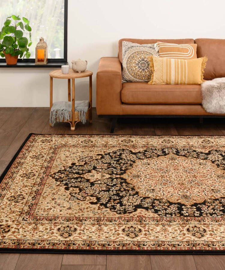 Tapeso Perzisch tapijt Mirage Treasure zwart beige 240x340 cm