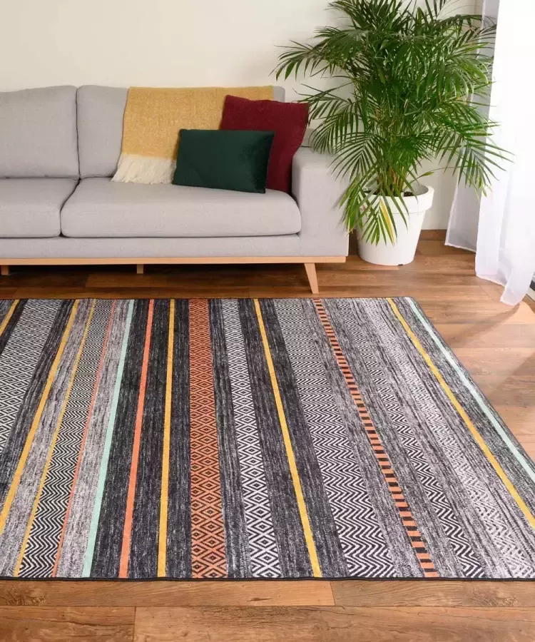 Tapeso Retro vloerkleed wasbaar Moderna grijs|multi 140x200 cm