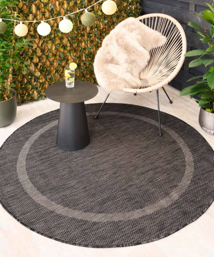 Tapeso Rond buitenkleed Sunset zwart 120 cm rond