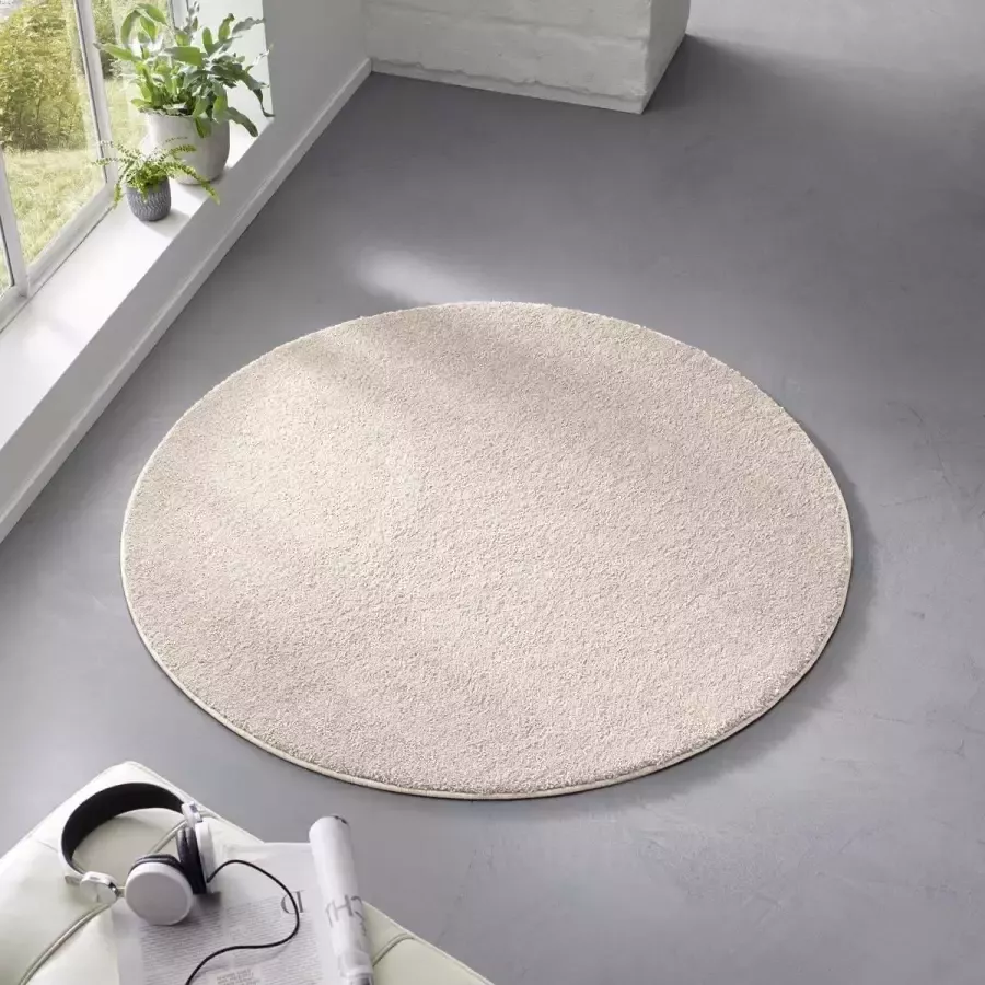 Tapeso Rond effen vloerkleed Qualis crème 120 cm rond