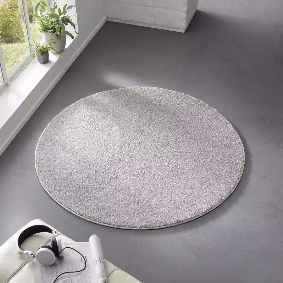 Tapeso Rond effen vloerkleed Qualis grijs 160 cm rond