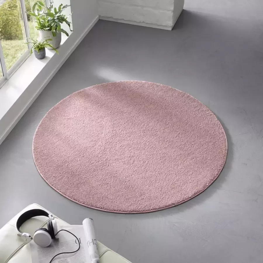 Tapeso Rond effen vloerkleed Qualis roze 160 cm rond