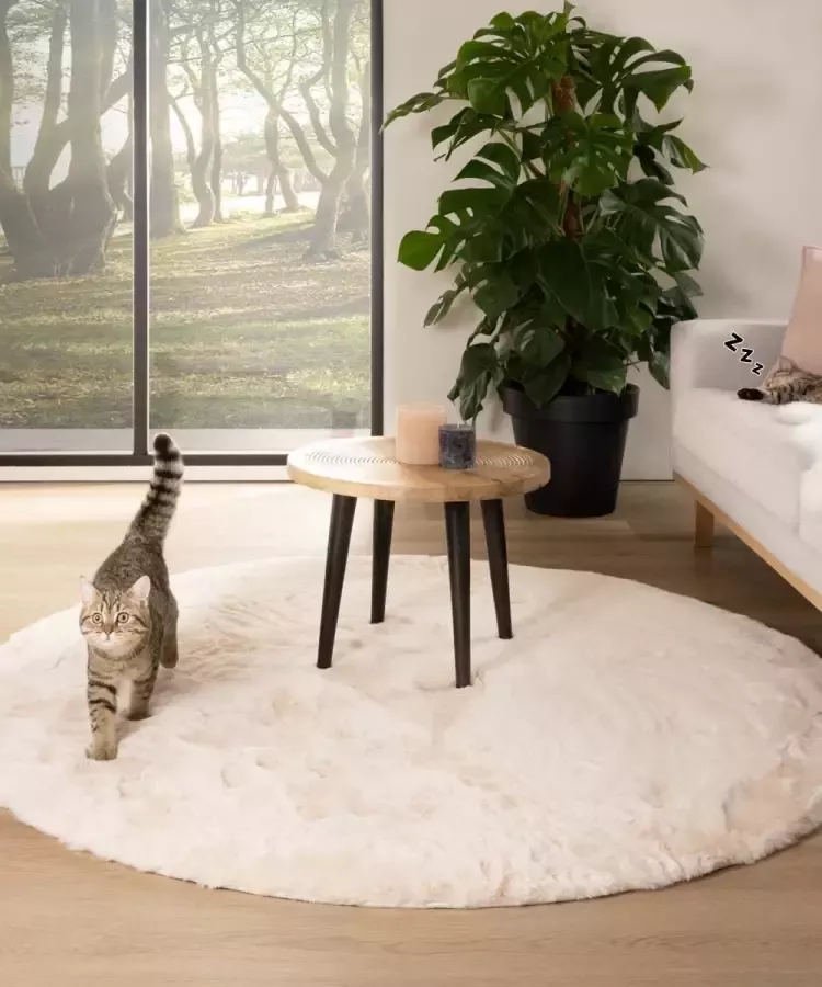 Tapeso Rond hoogpolig vloerkleed Comfy plus crème 100 cm rond