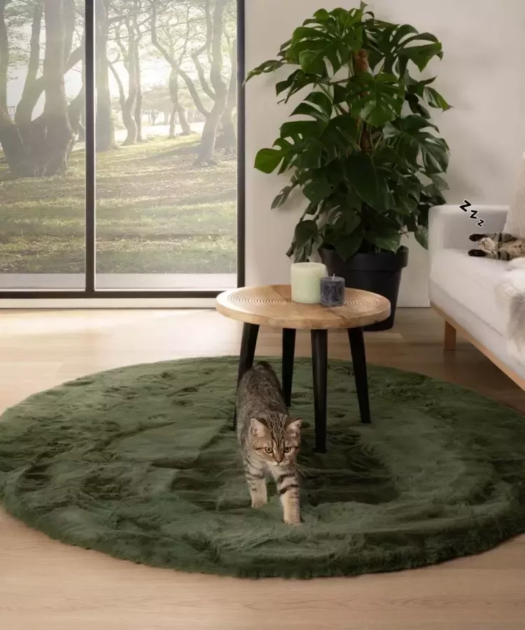 Tapeso Rond hoogpolig vloerkleed Comfy plus olijfgroen 230 cm rond