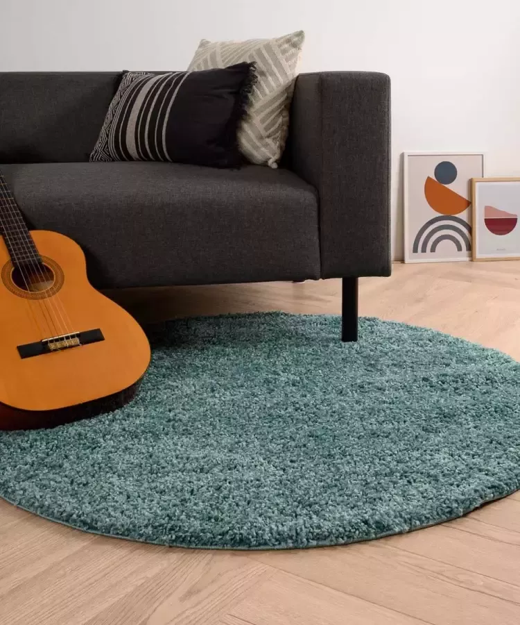 Tapeso Rond hoogpolig vloerkleed shaggy Trend effen lichtblauw 300 cm rond - Foto 1