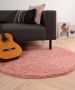 Tapeso Rond hoogpolig vloerkleed shaggy Trend effen roze 120 cm rond - Thumbnail 1