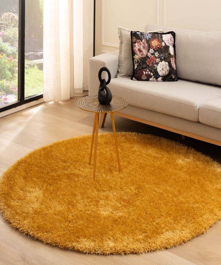 Tapeso Rond hoogpolig vloerkleed velvet Posh goud 240 cm rond